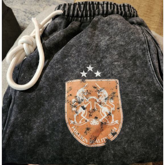 FOREIGN REALITY‎ Mens Black Acid Wash Sweatpants Crest Logo Drawstring XL - Picture 3 of 4